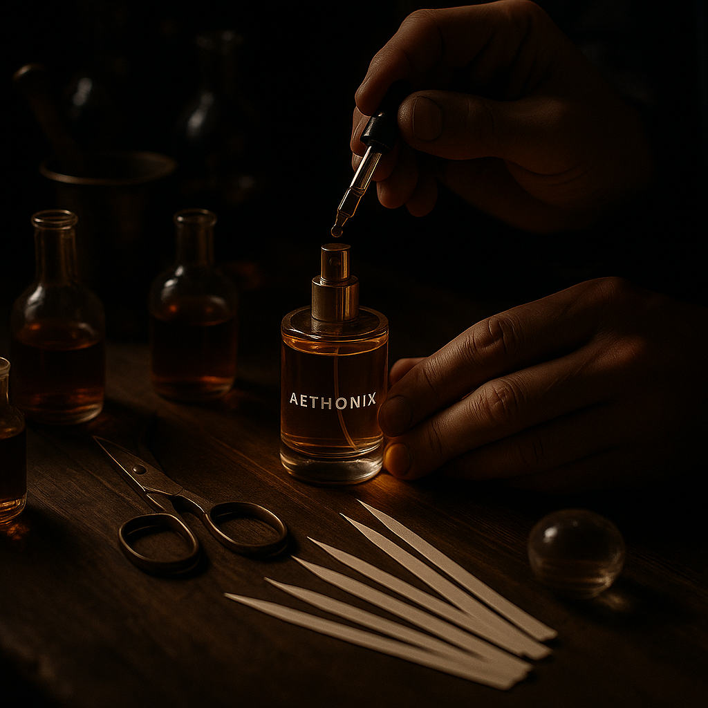 Perfume craftsmanship - Master perfumer creating luxury fragrances